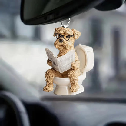 Soft Coated Wheaten Terrier - Dog Sitting On Toilet Ornament  OT036