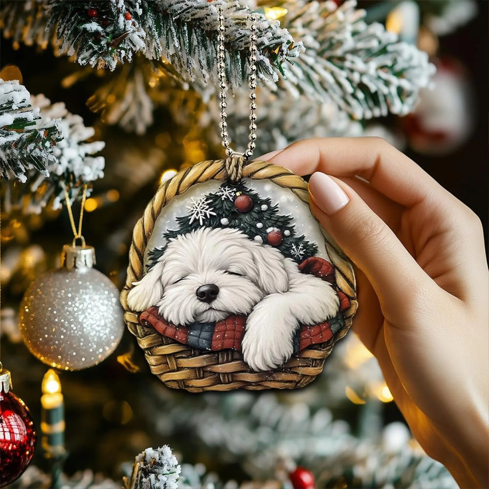 Old English Sheepdog In Mini Basket Ornament - MB036