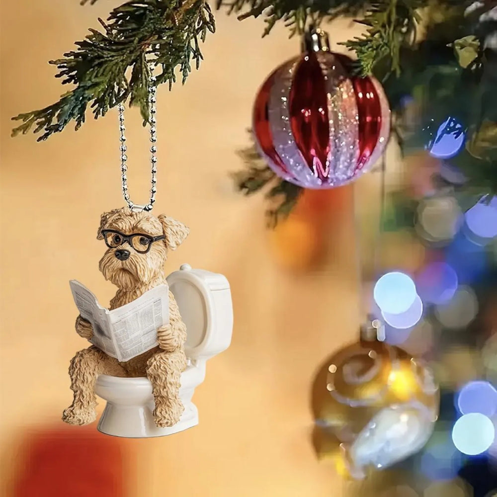 Soft Coated Wheaten Terrier - Dog Sitting On Toilet Ornament  OT036
