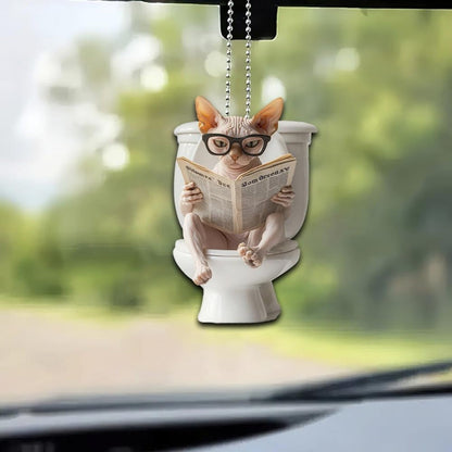 Sphynx Cat - Cat Sitting On Toilet Ornament  OT038