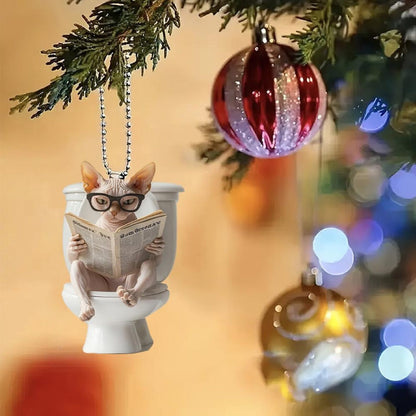 Sphynx Cat - Cat Sitting On Toilet Ornament  OT038