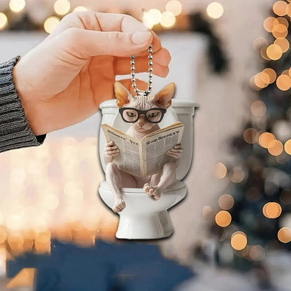 Sphynx Cat - Cat Sitting On Toilet Ornament  OT038