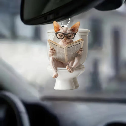 Sphynx Cat - Cat Sitting On Toilet Ornament  OT038