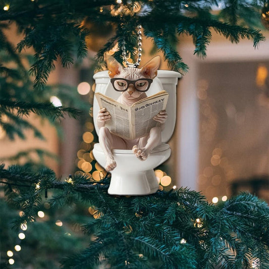 Sphynx Cat - Cat Sitting On Toilet Ornament  OT038