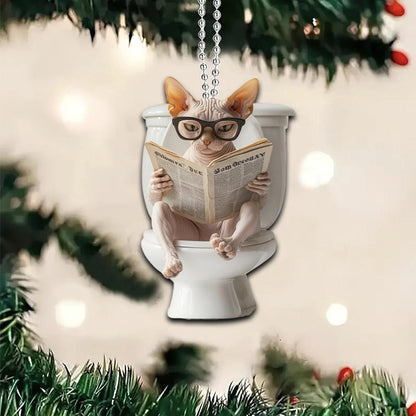 Sphynx Cat - Cat Sitting On Toilet Ornament  OT038