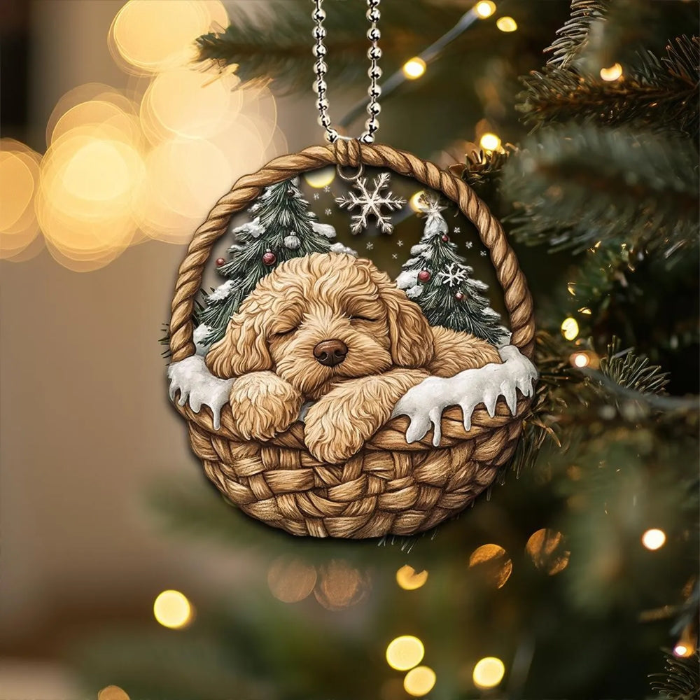 Labradoodle In Mini Basket Ornament - MB039