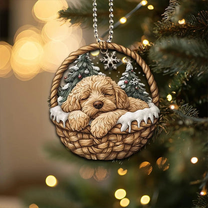 Labradoodle In Mini Basket Ornament - MB039