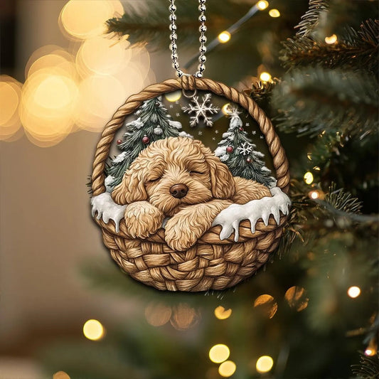 Labradoodle In Mini Basket Ornament - MB039