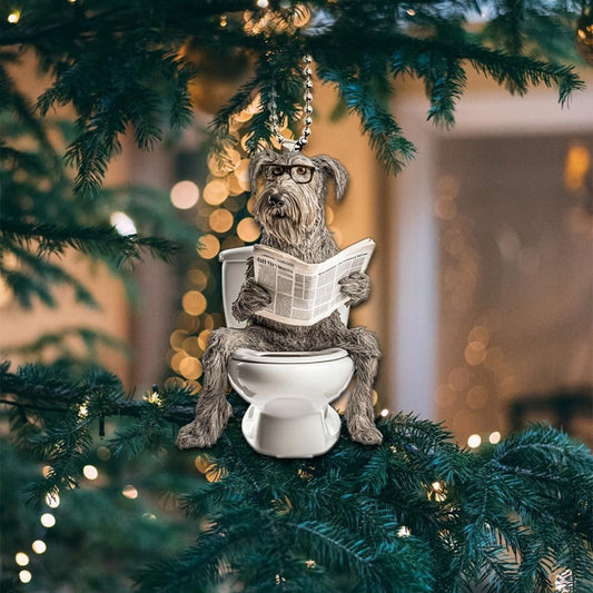 Irish Wolfhound - Dog Sitting On Toilet Ornament  OT039