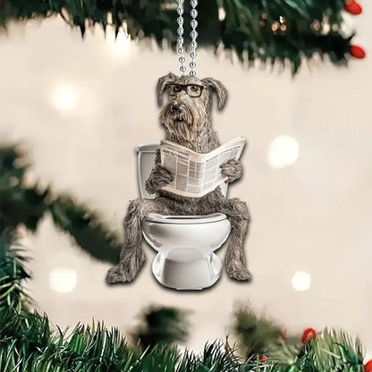 Irish Wolfhound - Dog Sitting On Toilet Ornament  OT039