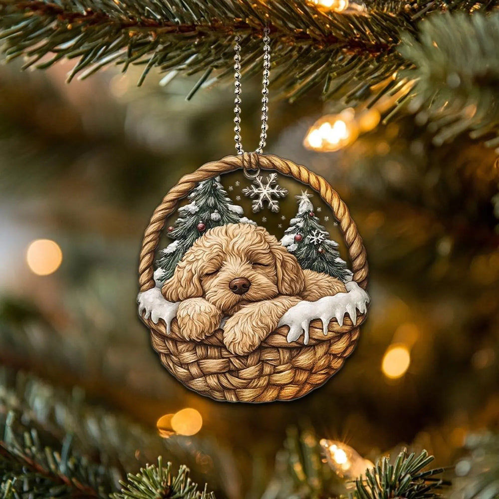 Labradoodle In Mini Basket Ornament - MB039