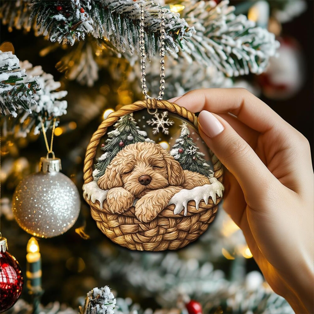 Labradoodle In Mini Basket Ornament - MB039
