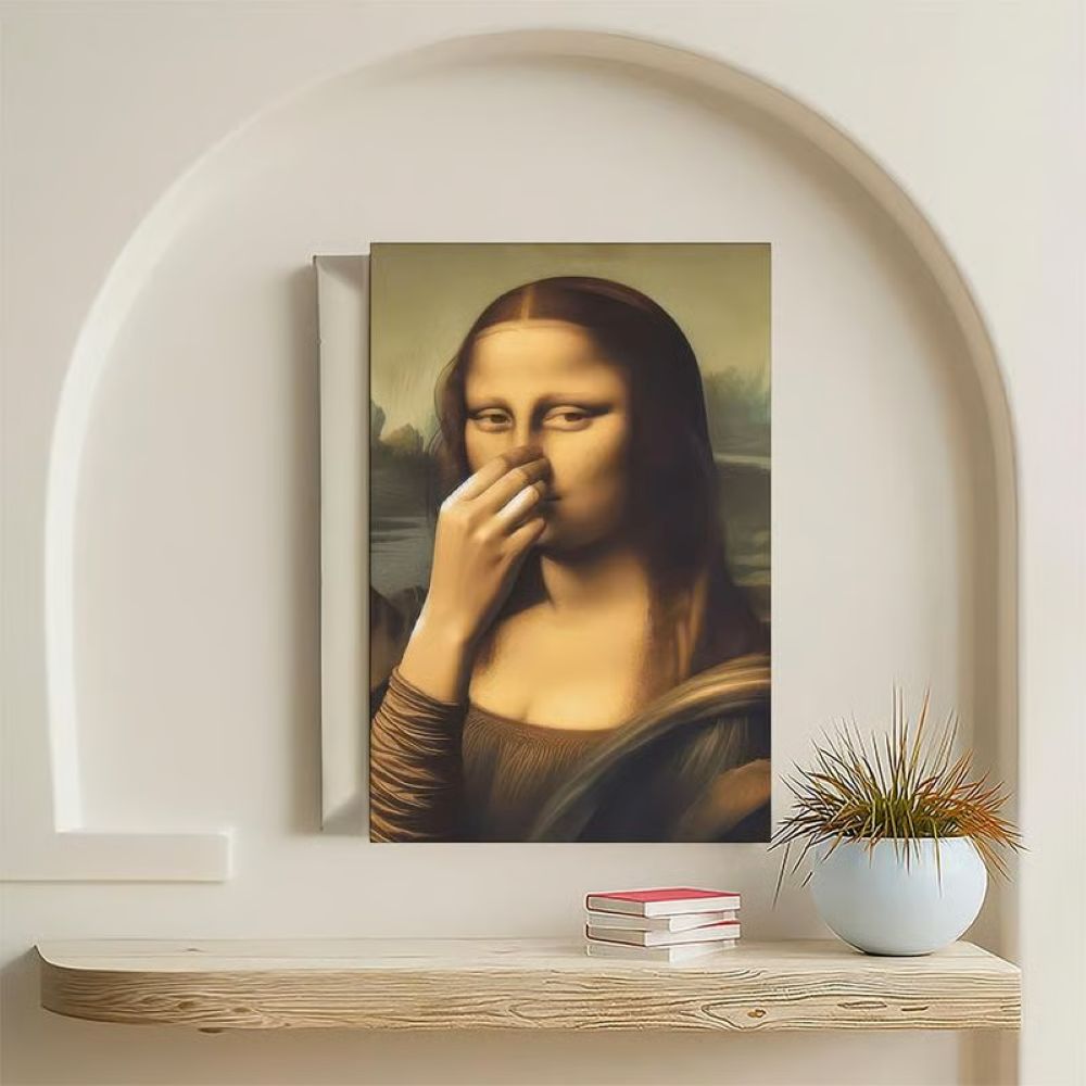 Piece Mimics Mona Lisa Bathroom Wall - Humor Gallery Wrapped Canvas Prints