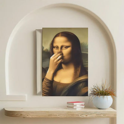 Piece Mimics Mona Lisa Bathroom Wall - Humor Gallery Wrapped Canvas Prints