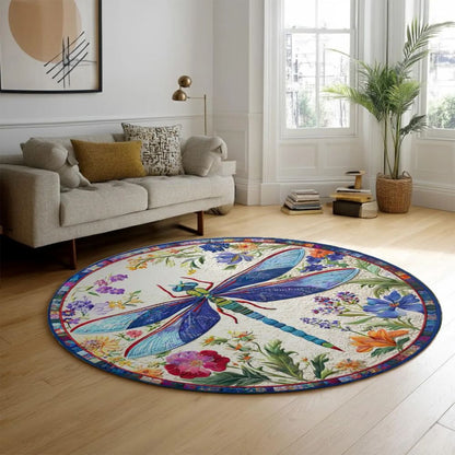 Floral Dragonfly - 3D Illusion Round Rug - H642