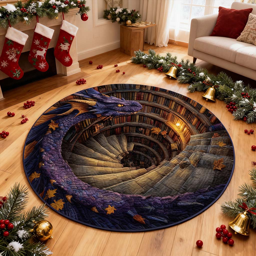 Mythical Wisdom Dragon - Spiral Watcher Round Rug - H485