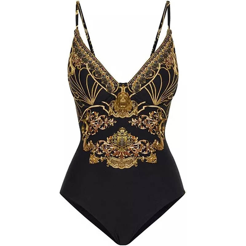 Vintage Floral Print Swimsuit And Apron - F386