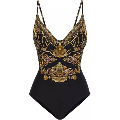 Vintage Floral Print Swimsuit And Apron - F386