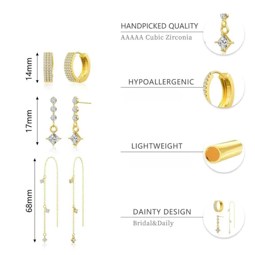 Gold Star Earring Set - Dangle Hoop & Stud Stacking Earrings
