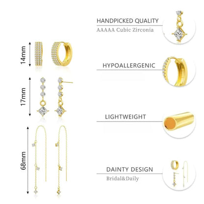 Gold Star Earring Set - Dangle Hoop & Stud Stacking Earrings