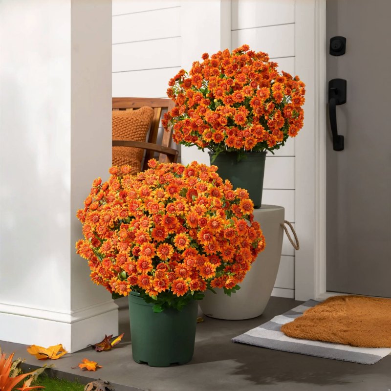 Artificial Outdoor Sunset Mums Flowers - UV resistant, Waterproof, Windproof