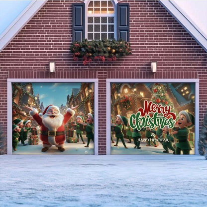 Santa And Elves Christmas Garage Door Covers D489