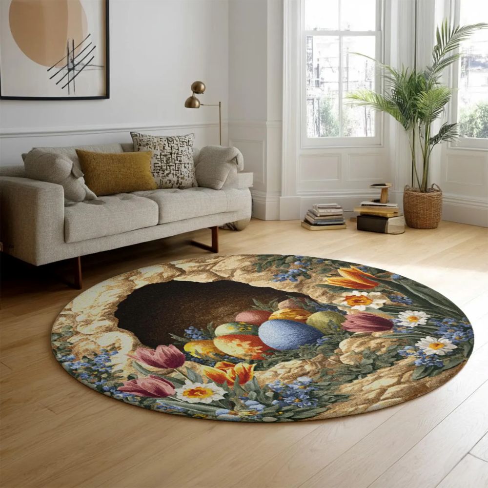 Vintage Floral Easter Nest - 3D Illusion Round Rug - H640
