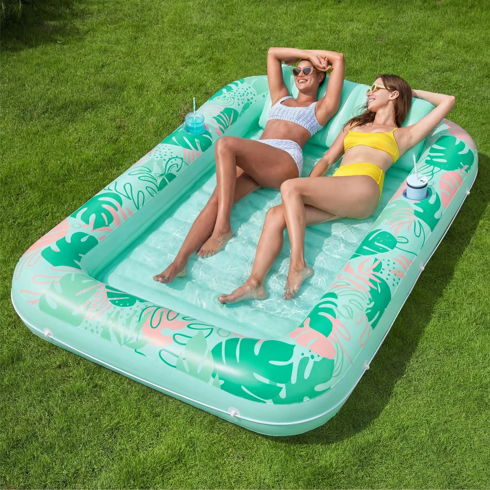 Inflatable Tanning Pool Lounge Float With Cup Holders