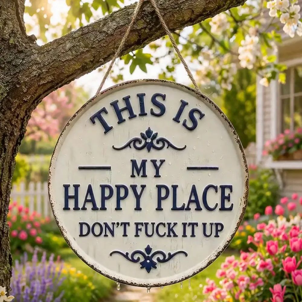 “This Is My Happy Place” Round Metal Sign