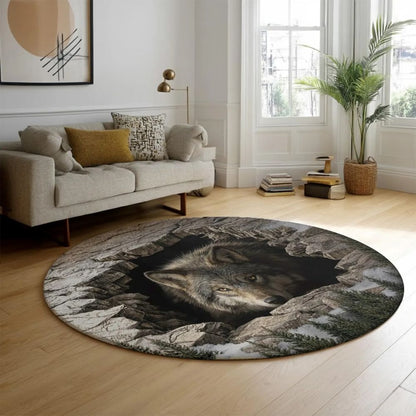 Mystic Wolf Cave - 3D Illusion Round Rug - H635
