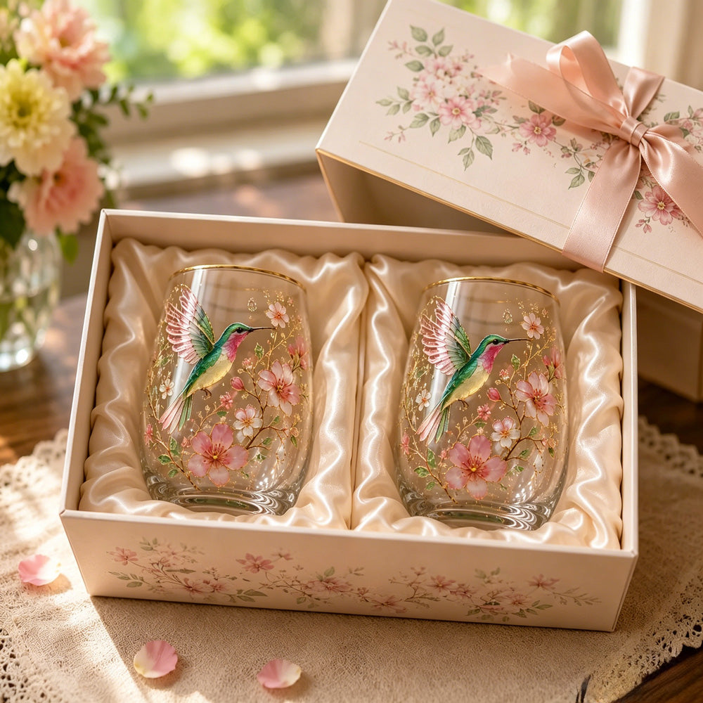 Hummingbird Floral Drinking Glass Set