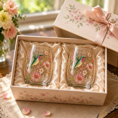 Hummingbird Floral Drinking Glass Set