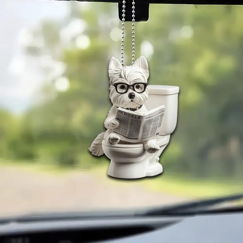 West Highland White Terrier - Dog Sitting On Toilet Ornament  OT040