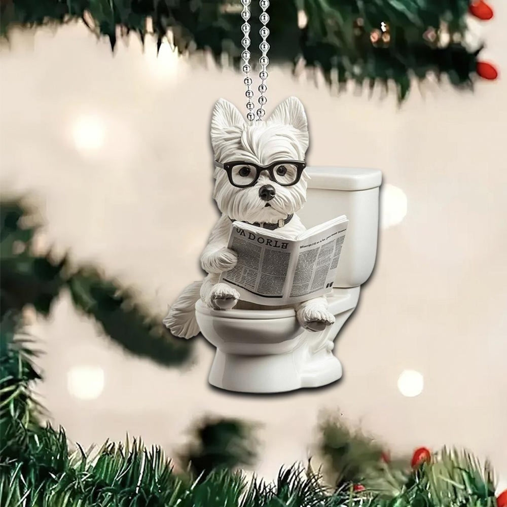 West Highland White Terrier - Dog Sitting On Toilet Ornament  OT040