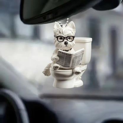 West Highland White Terrier - Dog Sitting On Toilet Ornament  OT040