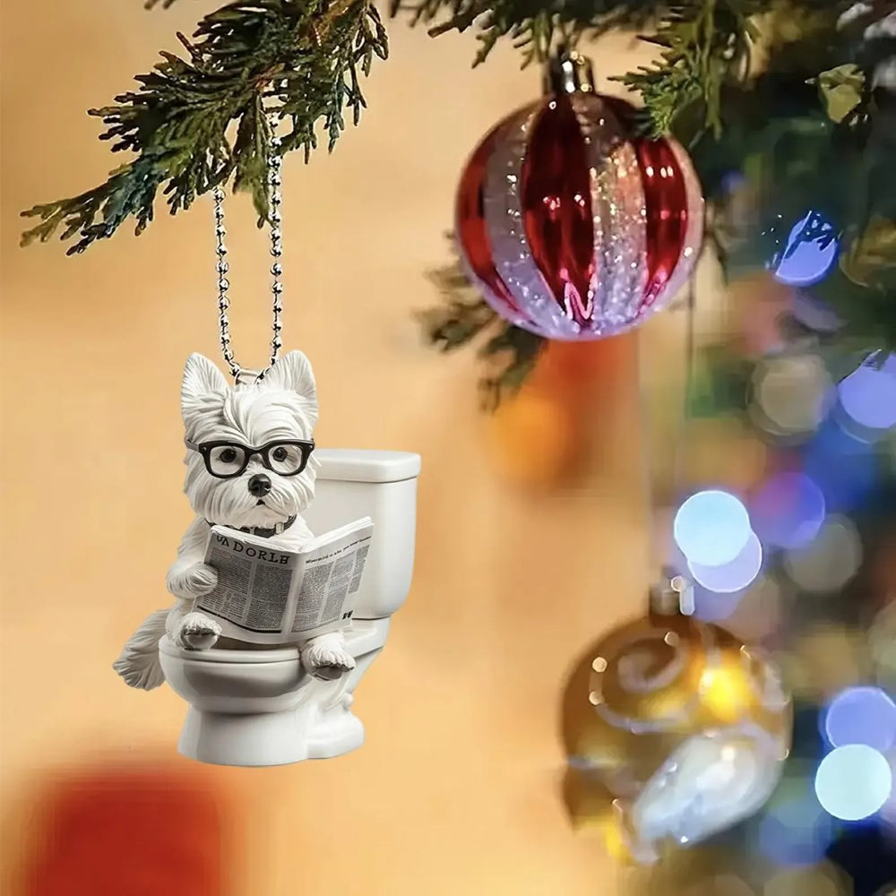 West Highland White Terrier - Dog Sitting On Toilet Ornament  OT040