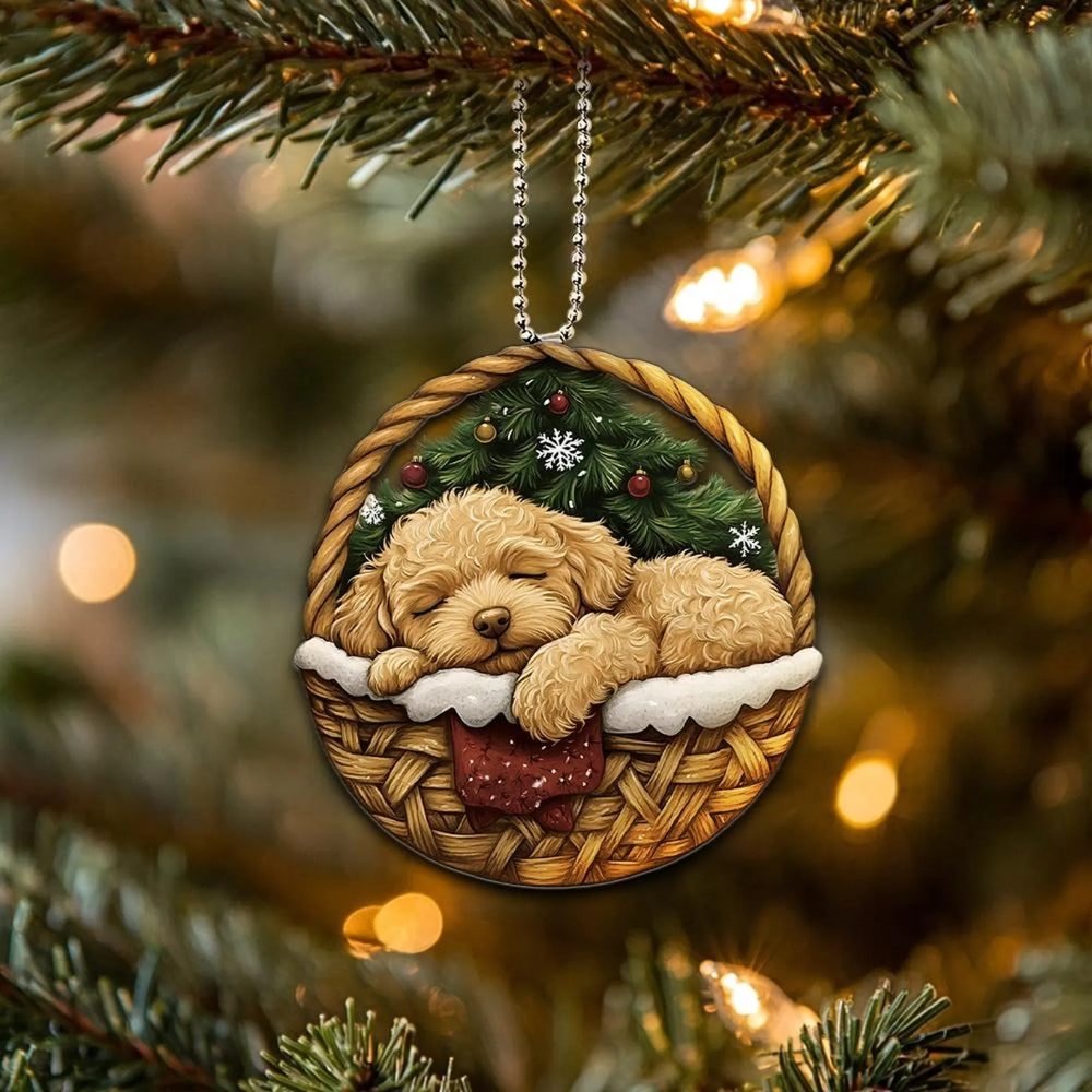 Goldendoodle In Mini Basket Ornament - MB041