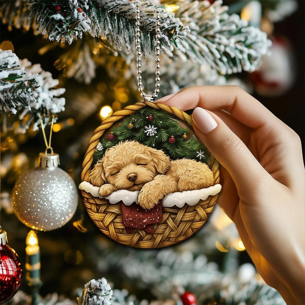 Goldendoodle In Mini Basket Ornament - MB041
