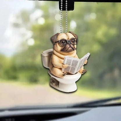 Puggle - Dog Sitting On Toilet Ornament  OT042