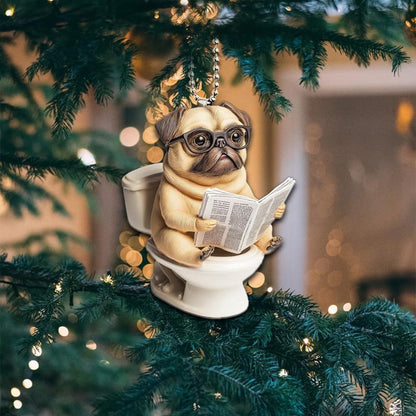 Puggle - Dog Sitting On Toilet Ornament  OT042