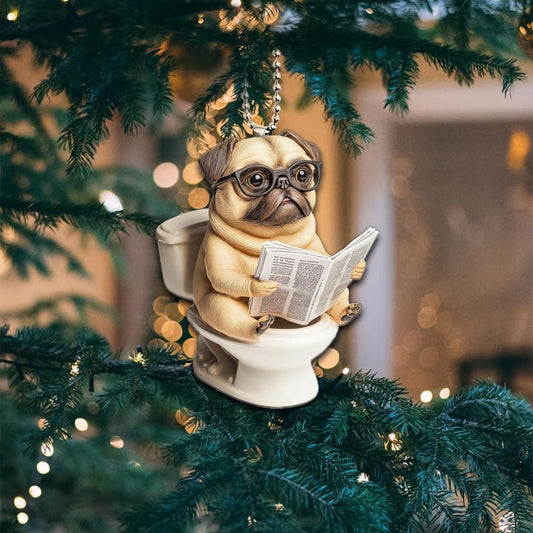 Puggle - Dog Sitting On Toilet Ornament  OT042