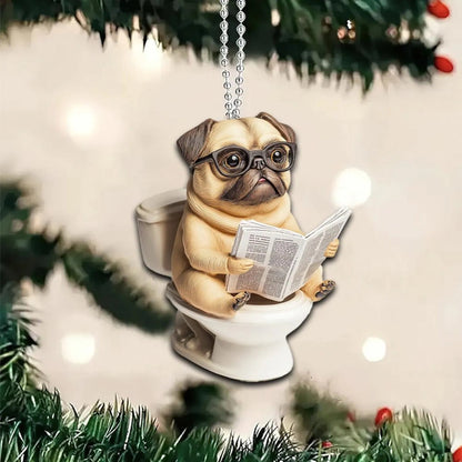 Puggle - Dog Sitting On Toilet Ornament  OT042