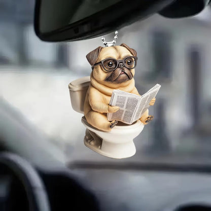 Puggle - Dog Sitting On Toilet Ornament  OT042