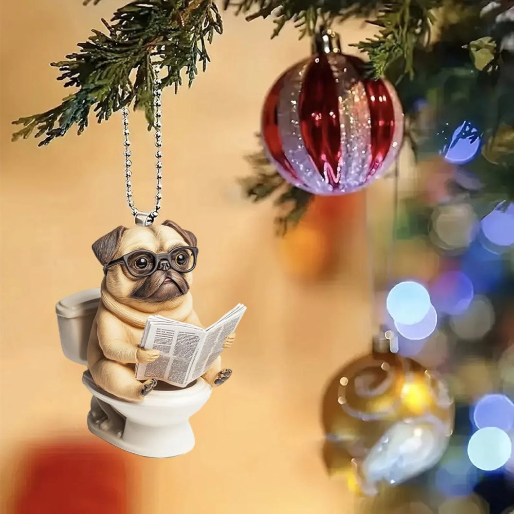 Puggle - Dog Sitting On Toilet Ornament  OT042