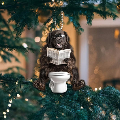 Newfoundland - Dog Sitting On Toilet Ornament  OT043