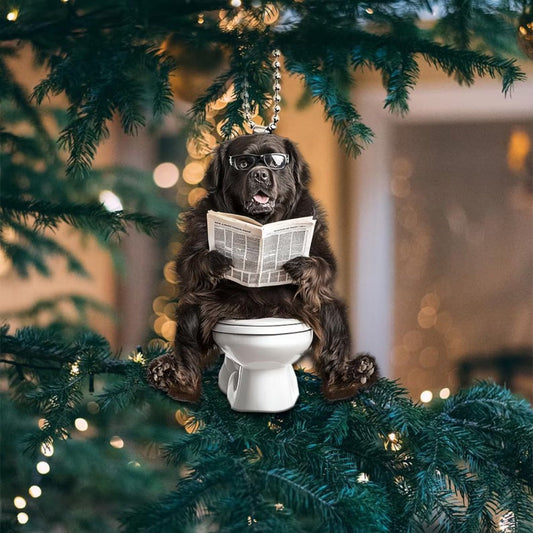 Newfoundland - Dog Sitting On Toilet Ornament  OT043