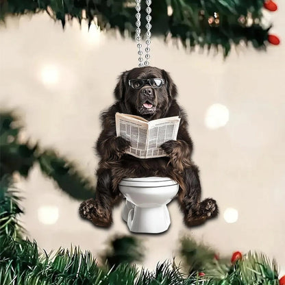 Newfoundland - Dog Sitting On Toilet Ornament  OT043