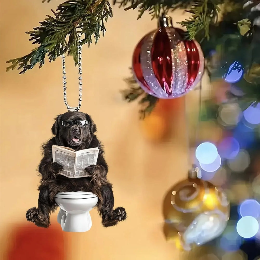 Newfoundland - Dog Sitting On Toilet Ornament  OT043