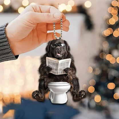 Newfoundland - Dog Sitting On Toilet Ornament  OT043