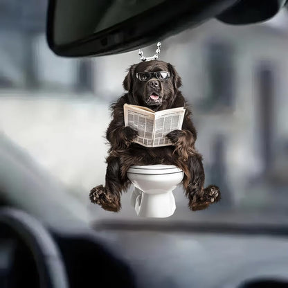 Newfoundland - Dog Sitting On Toilet Ornament  OT043